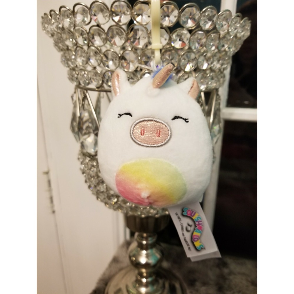 NWT Squishmallow 3.5" Sofia the White Unicorn W Rainbow Belly Clip Kellytoy 2019
